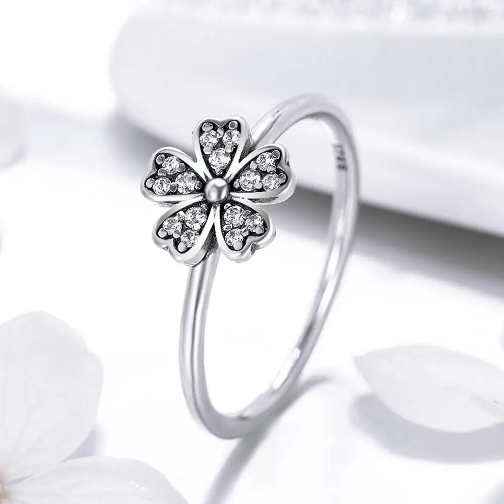 New s925 silver sterling silver ladies simple daisy flower ring Korean fashion couple ring SCR398