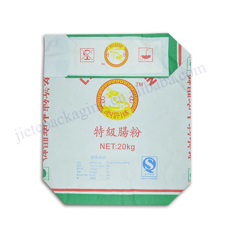 Multilayer white kraft paper wheat flour packaging bag 20kg for corn,potato flour,starch