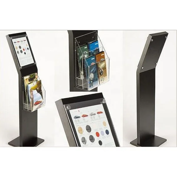 Custom free standing metal acrylic brochure poster magazine display racks stand