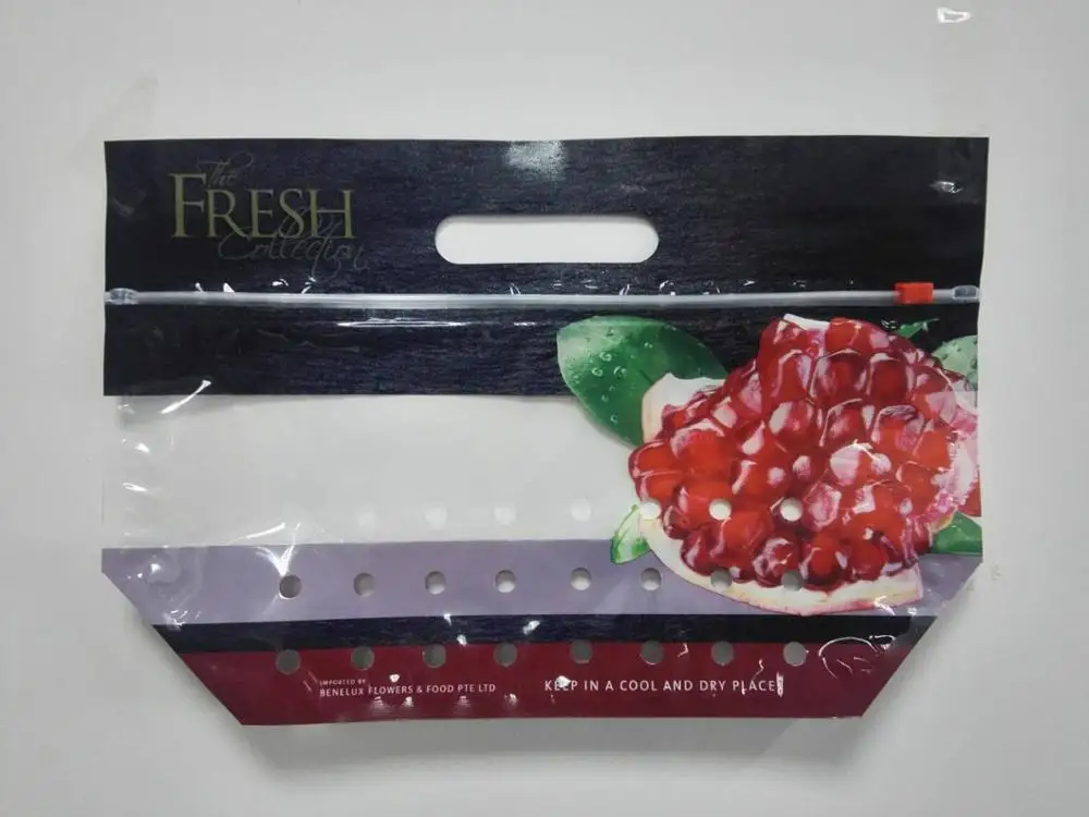 Clear fresh fruit packing bag with zipper and breath hole for strawberry grape cherry