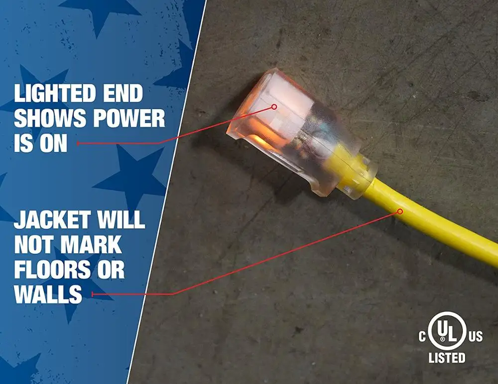 Американский провод 74100 12/3 100 футов SJTW желтый сверхмощный Удлинительный шнур с подсветкой удлинитель переменного тока