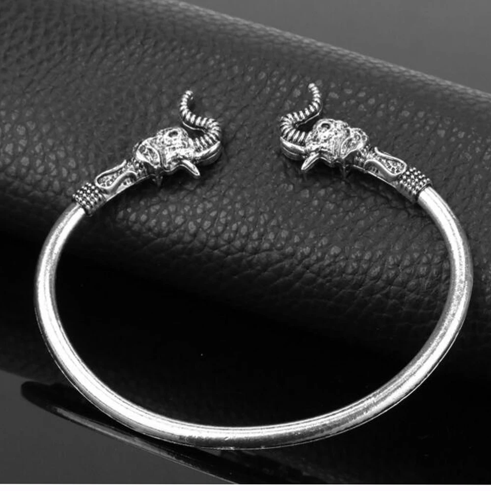 Pagan elephant head Fenrir Viking bracelet Two head elephant a double wolf head bracelet