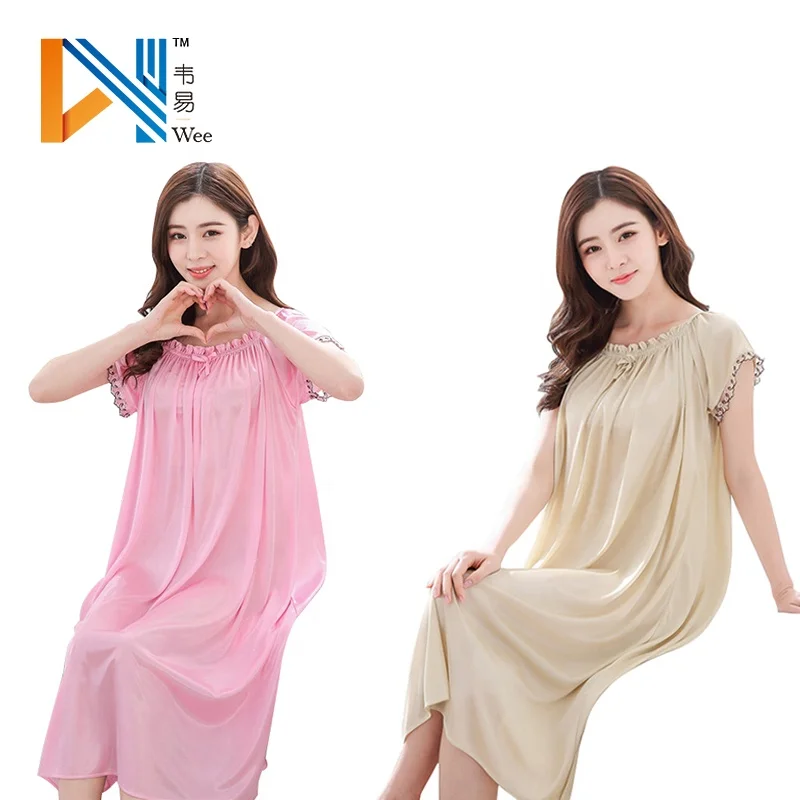 Solid Color Short Sleeved Sleeping Wear Maxi Dress Middle Aged Woman Nightdress For Summer