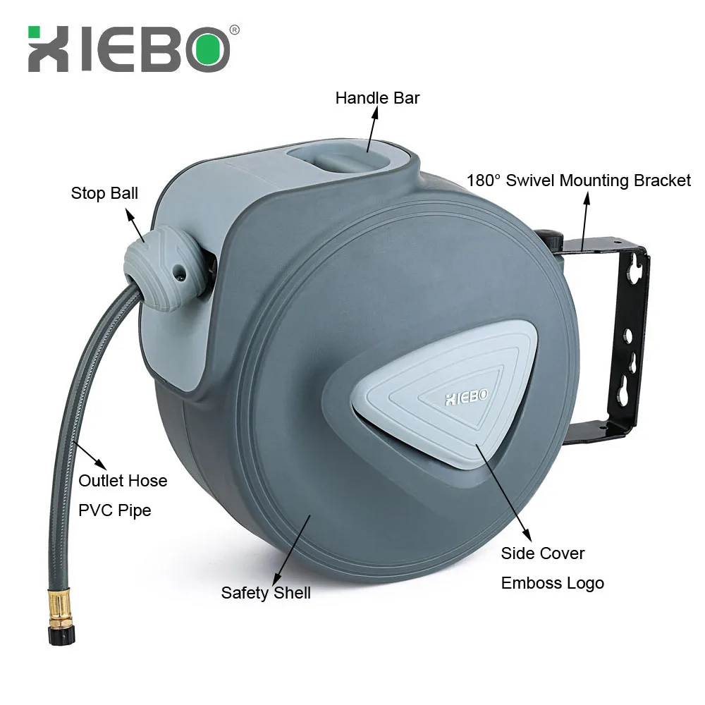 Air Hose Reel with Retractable 50 Foot PVC Hose, 3/8 Inch ID, Mountable 300 PSI