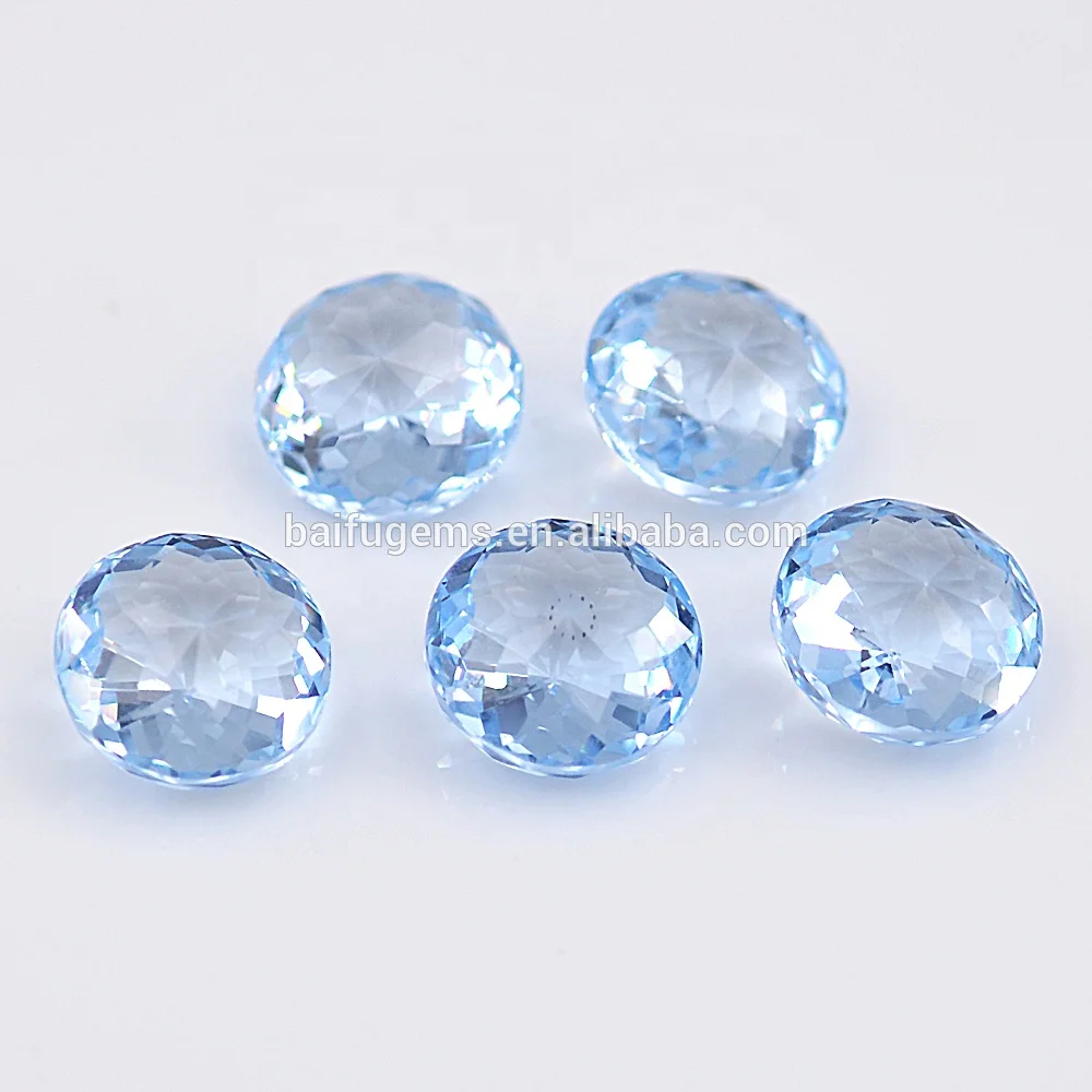 Изготовленный на заказ двойные круглые грани светлый Аквамарин 104 # синтетический шпинель