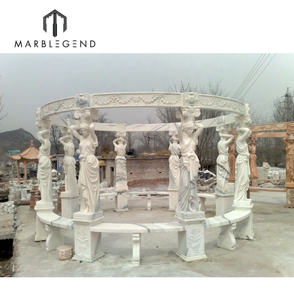 PFM natural marble made hand carved large outdoor stone gazebo