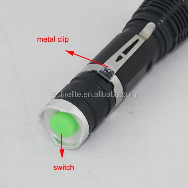 high power rechargeable adjustable focus lens led flashlight with metal clip