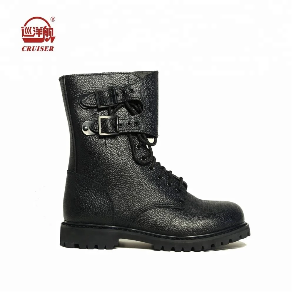 
black genuine leather custom combat boots for men rubber sole 