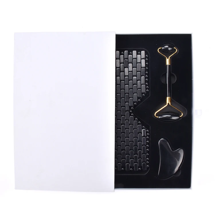 Частная этикетка изготовленный на заказ анти-старения черный обсидиан горячей и холодной воды, нефрит/гелевая маска для глаз с нефритовый валик и гуаша для сухих глаз маска