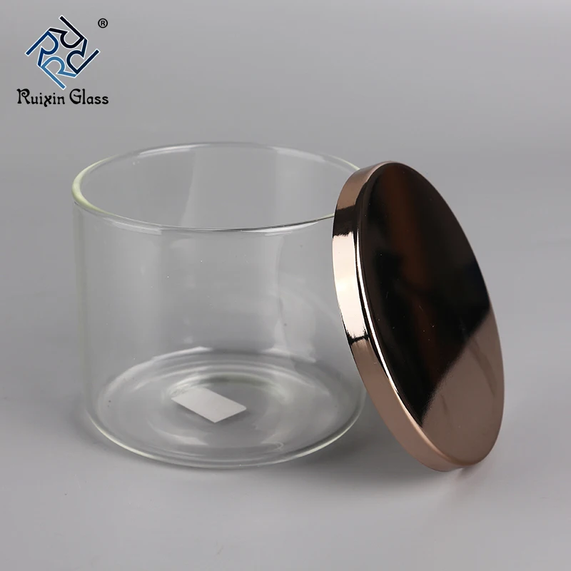 Hand Made Large Clear Glass Jars For Candles Holder With Rose Gold Silver Metal Lid