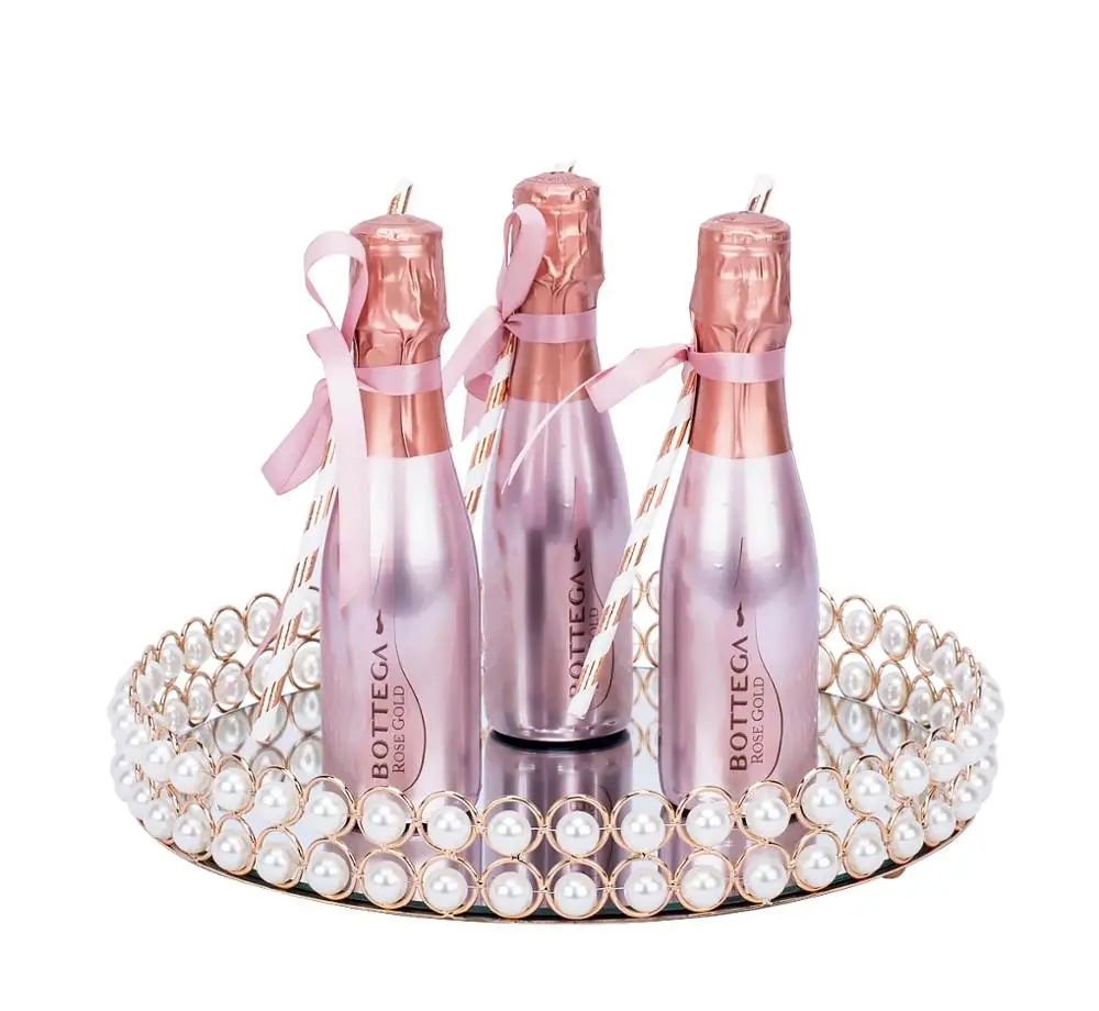 Поднос из розового золота, металлическое круглое сервировочное зеркало с кристаллами, круглый поднос из нержавеющей стали, серебряные украшения, свадебный Декор для дома