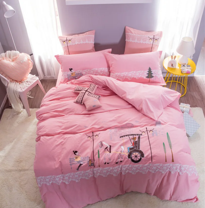 
Lovely Cartoon design with Embroidery Bear, Kids Twin Bedding Duvet Cover Sets, Cotton 100 Percent for baby crib 