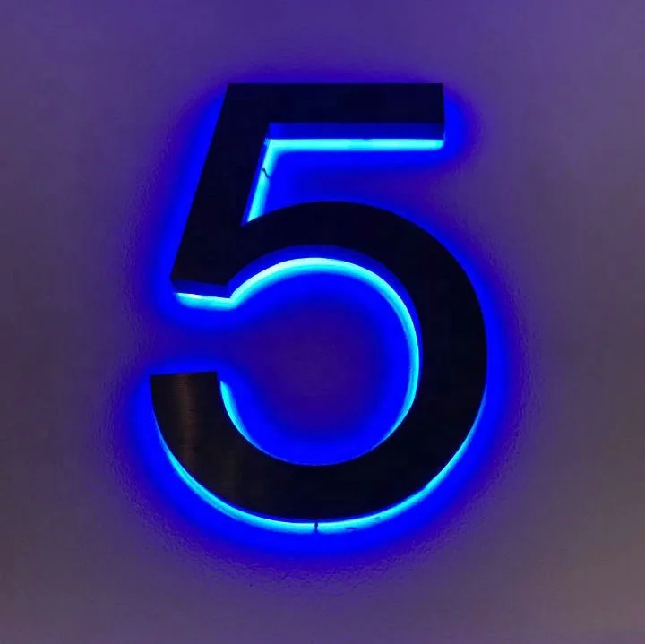 Outdoor waterproof garden backlit house number glowing metal letter signs stainless steel 3d led luminous numbers plate