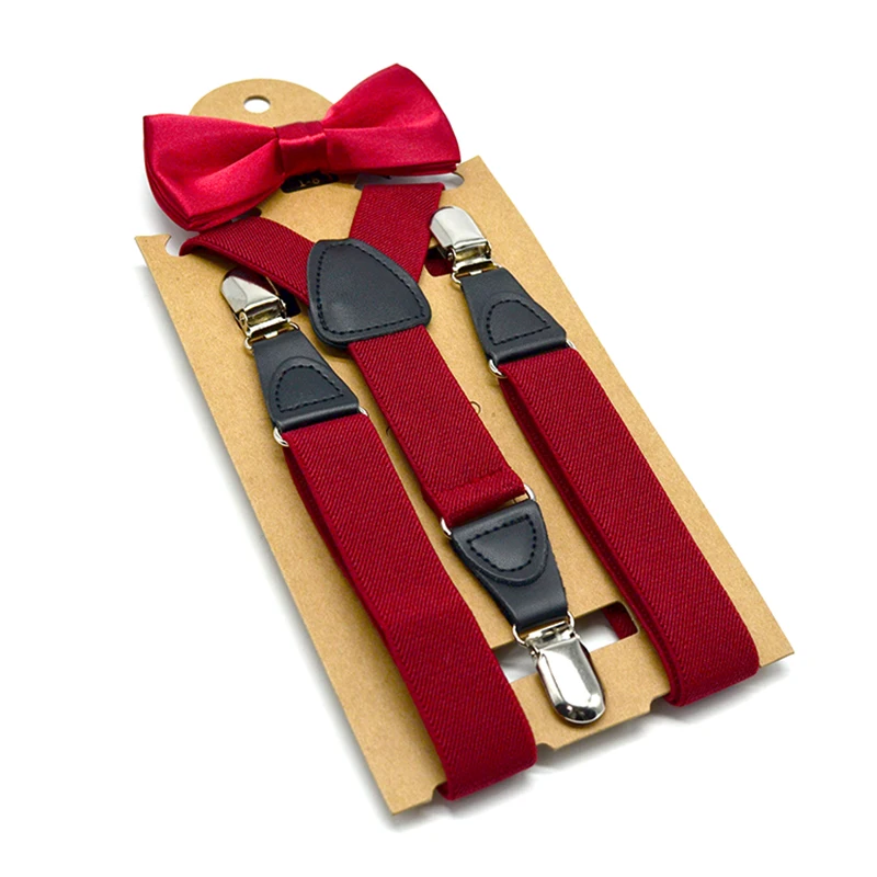 Новый подтяжки галстук бабочка набор мальчики девочки дети размер 80-130 высота Y Форма Мягкий ленты из полиэстера сплошной узор дизайн простой