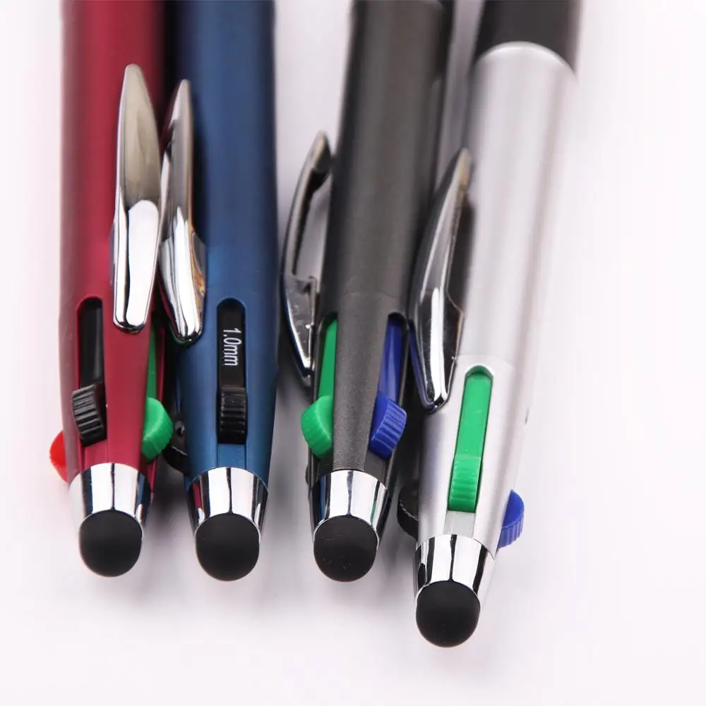 Multi color 4 in 1 color pen metal clip 4 color in 1 ball pen 4 in 1 stylus pen