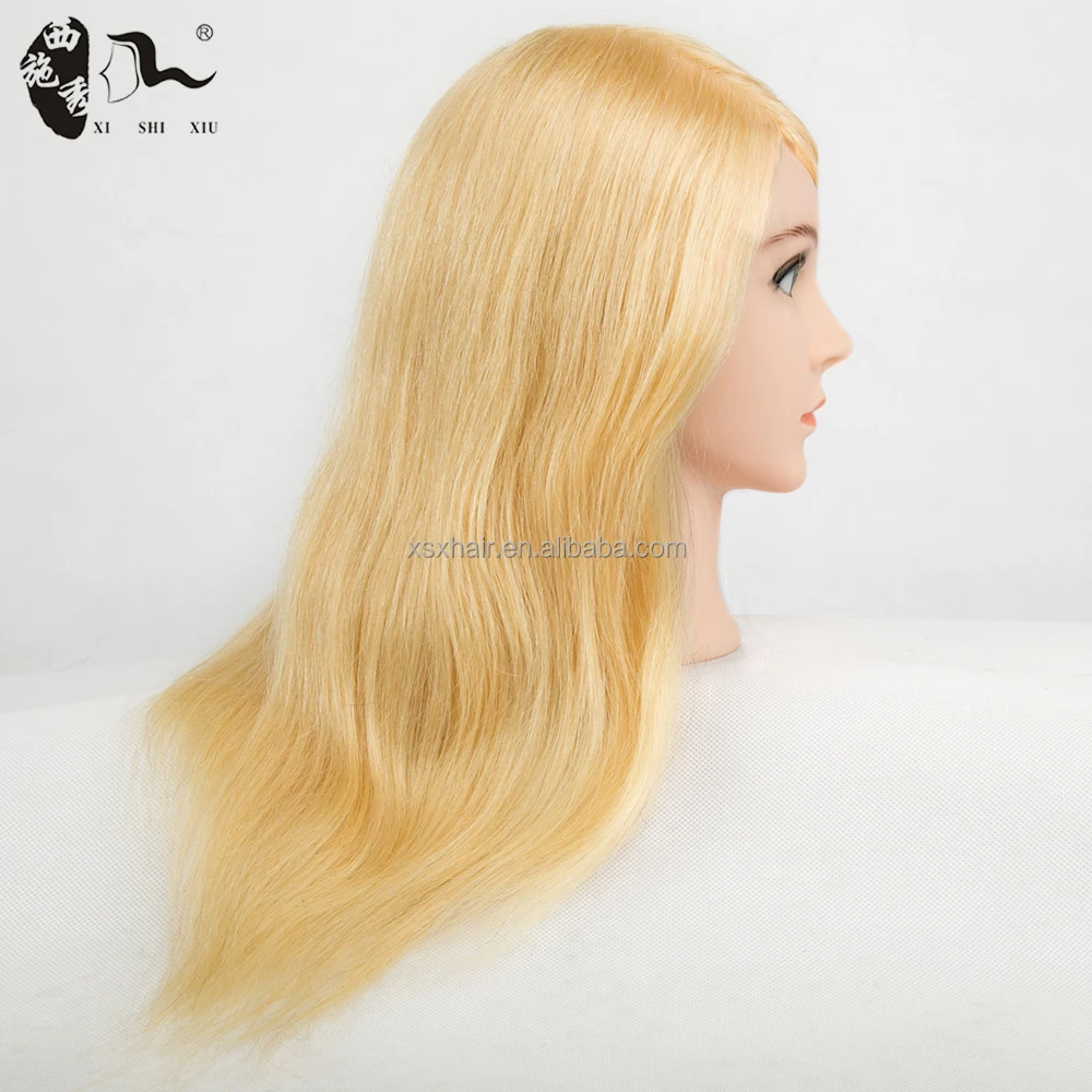 Salon Long Hair Mannequin Training Head With Clamp,Hairdressing Dolls Real Human Hair Mannequin WIth Shoulders