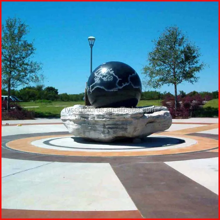 Outdoor Chinese black granite Feng Shui rolling ball stone water feature fountain