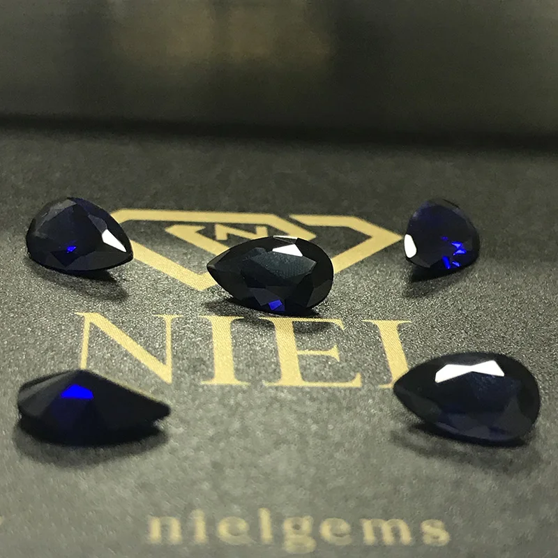 34# 35# niel gems pear cut loose gem stones per carat prices synthetic light dark sapphire blue corundum