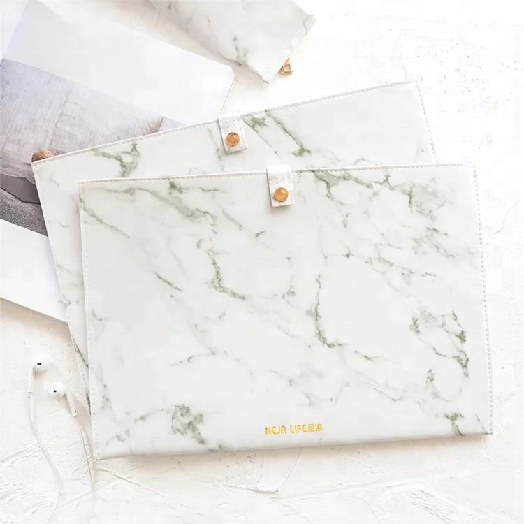 Unique A4 size marble leather conference file folder with button closure