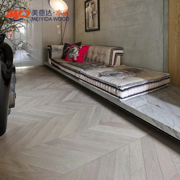 
Engineered Prime Chevron Parquet Grey White Washed Oak 500mm x 500mm x 18-4 Lacquered Wood Flooring 