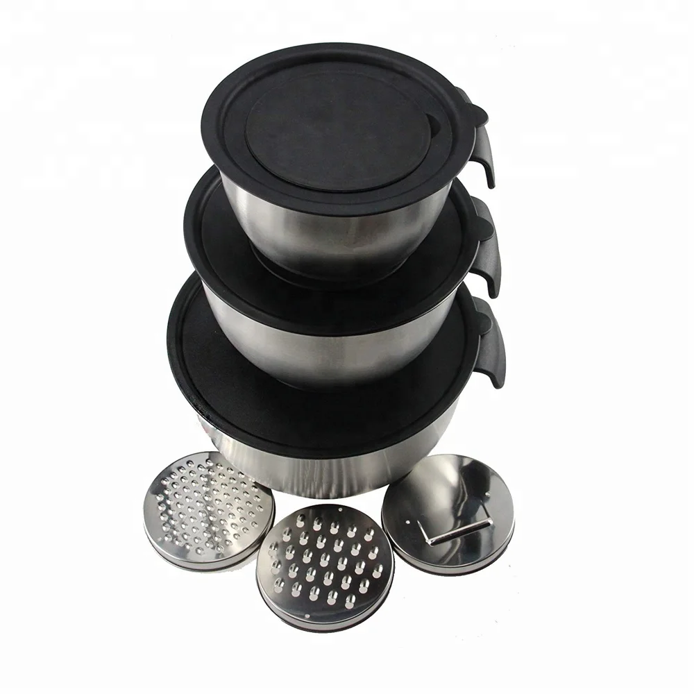 Multifunctional round flour mixing bowls stainless steel salad mixing bowl set with lid and grater for kitchenware