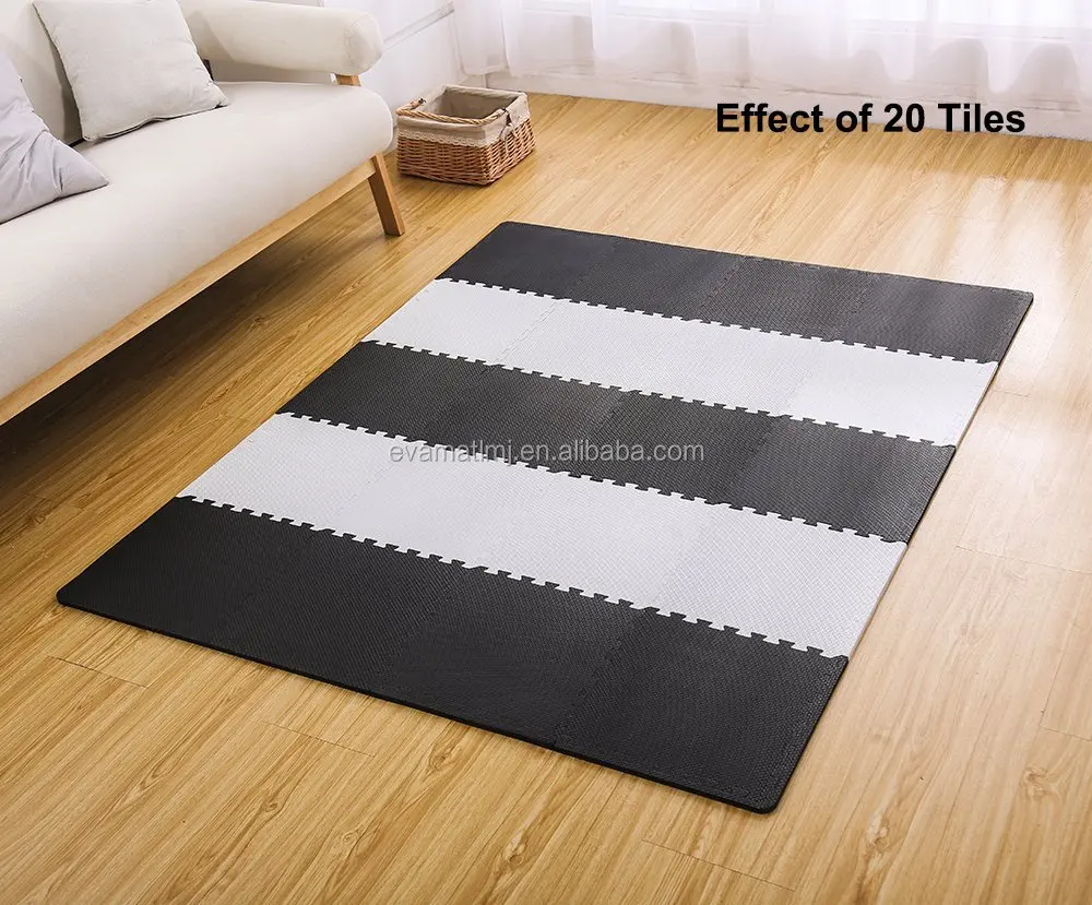 
Interlocking Floor Tiles, 16 Tiles (16 tiles = 16 sq.ft) EVA Foam Puzzle Mat with Borders - Black and White 