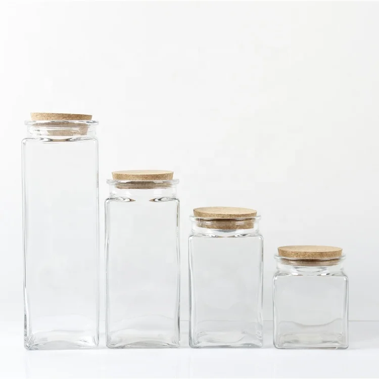 Hot selling square glass storage jar storage canister with stopper lid