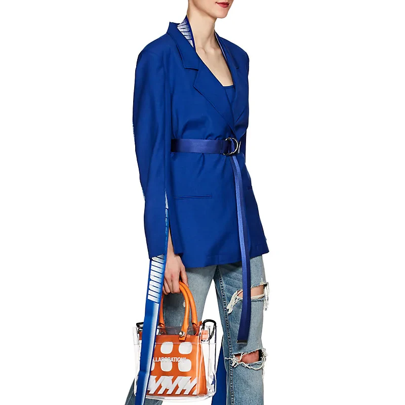 OEM Women Split Long Sleeve Belted Hanging-Tab One Button Blazer