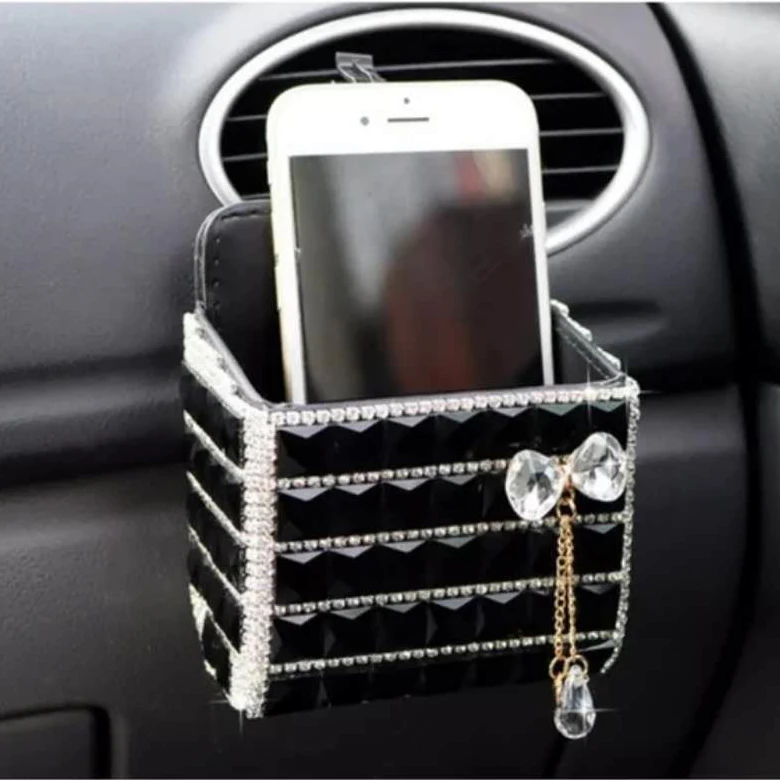 Роскошный Автомобильный держатель для кондиционера с кристаллами, универсальный автомобильный держатель для вентиляционного отверстия, коробка для хранения, сумка, чехол, держатель для телефона
