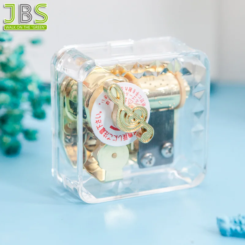 Square Acrylic Small Music Box With Wind Up Mechanism