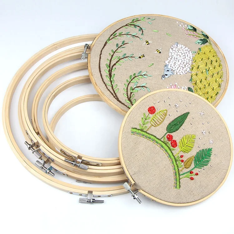 
Eco Friendly Round Natural Bamboo Wooden Cross Stitch Embroidery Hoop 