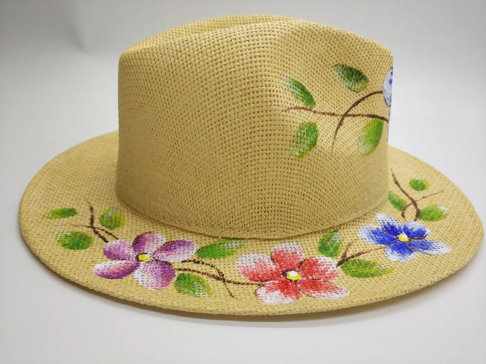 2018 most popular and fashion custom hand painted women lady beach panama paper straw cowboy hat
