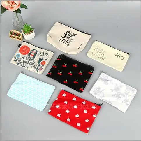 new fashion custom canvas cotton promotional gift zipper wallet bag pencil case pouch