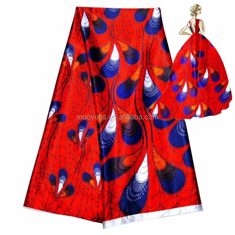 white color satin fashion soft african printed silk fabrics high quality print