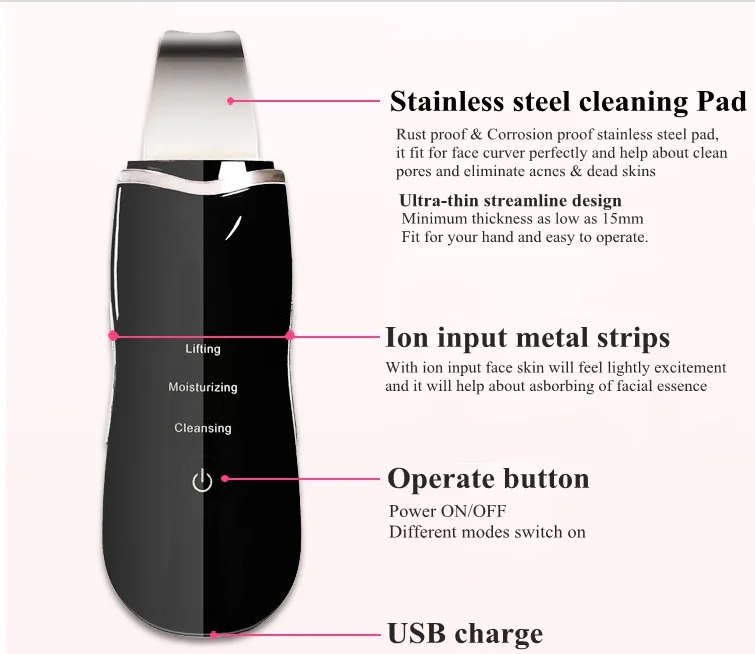 Portable  Professional Face Skin Scrubber Ultrasonic Peeling Facial Machine