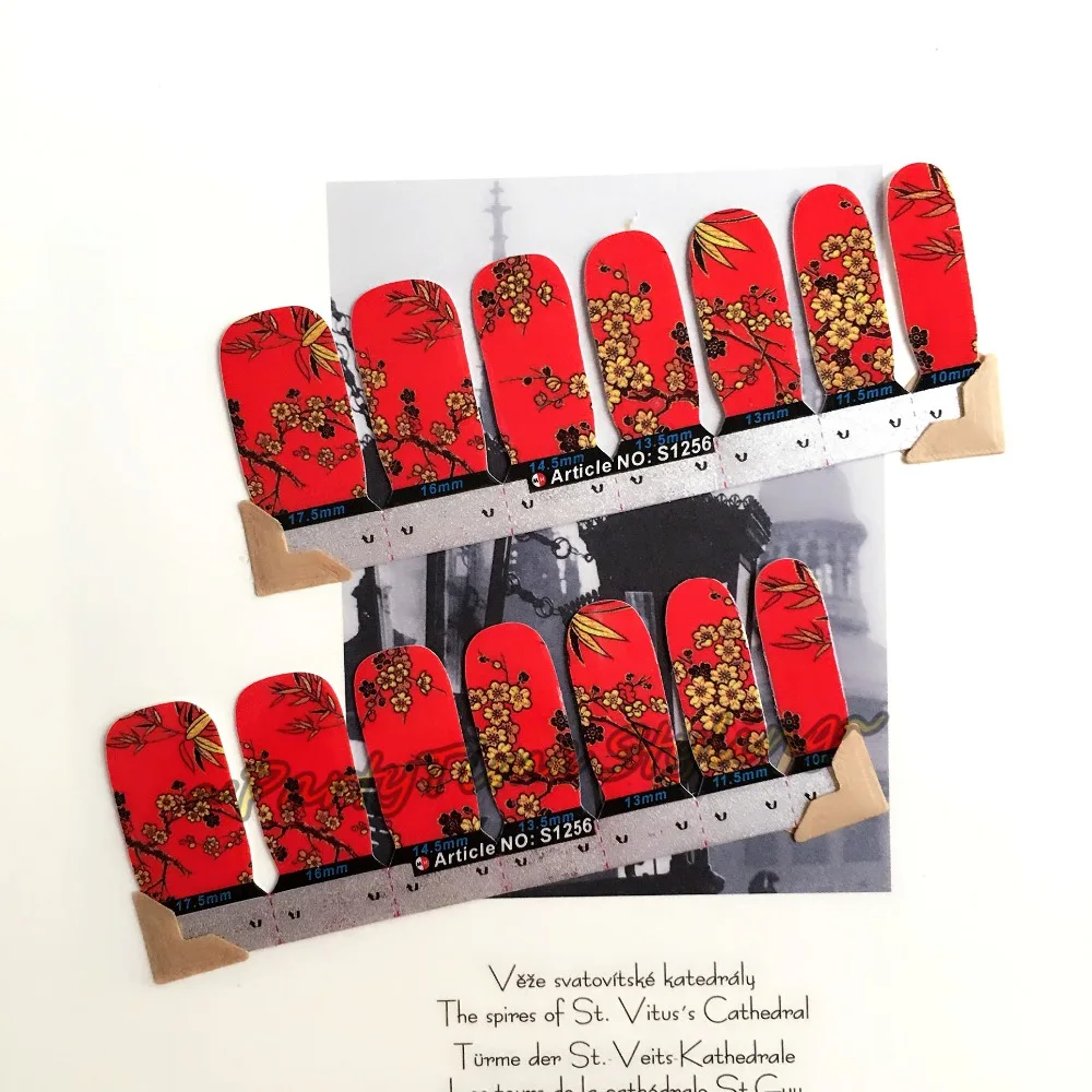 Elegant Eastern Plum Arts Nail Art Sticker Patch 14 pcs set Waterproof Decals Foils Gel Polish