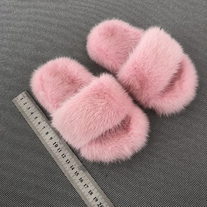 2023 Hot Selling Designer Kid colorful  Mink Fur slides with custoimzed logo