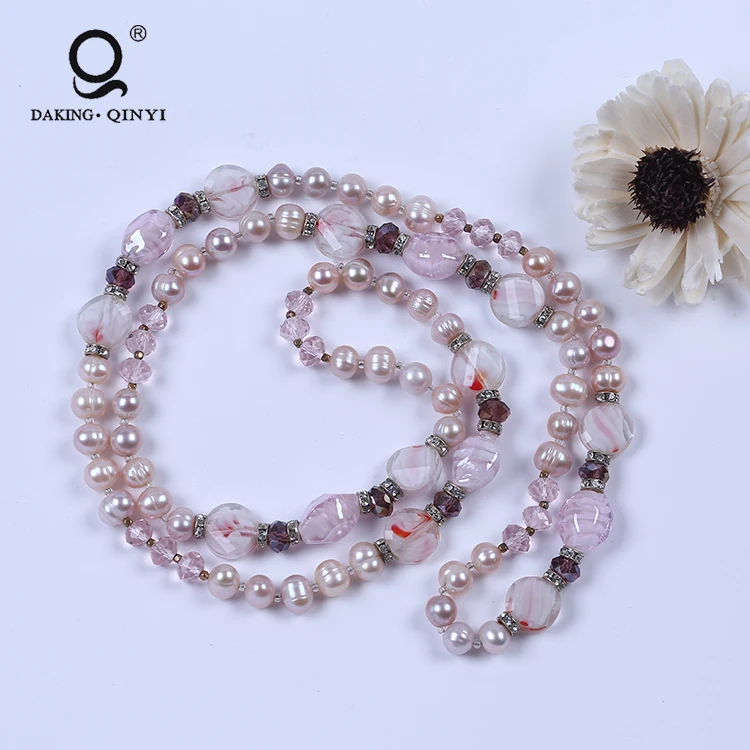 Beautiful Simple Handmade Design  New Fashion Lady Long Fresh Water Pearl Necklace