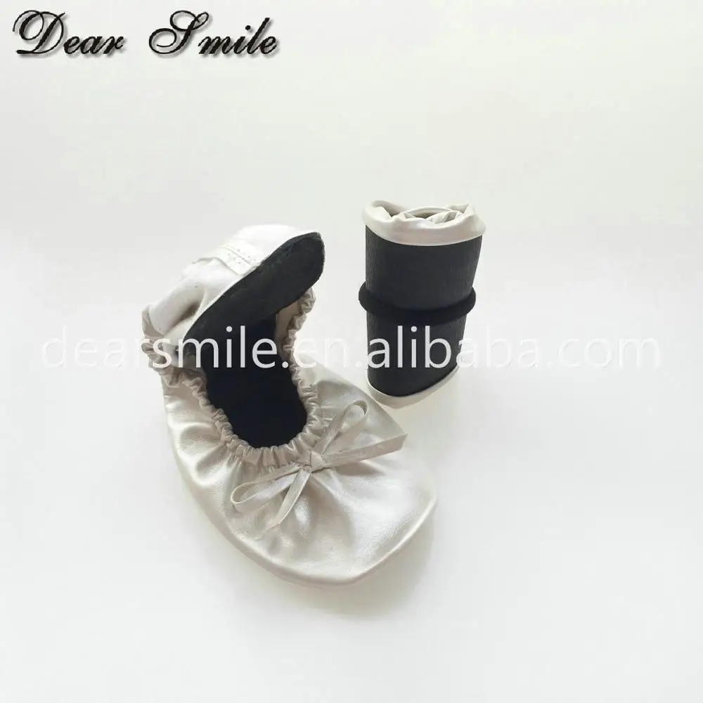 Beautiful women wedding ballet flats folding ballerina shoes in large bag with logo