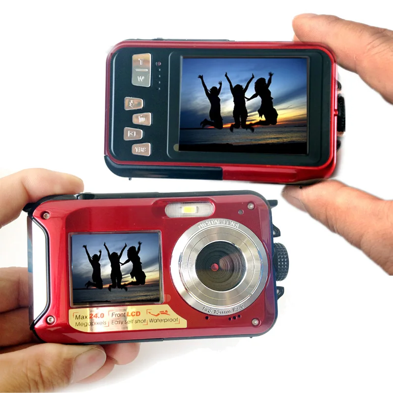 
24MP Double Screens Waterproof Digital Camera,2.7 inch +1.8 inch Screens HD 1080P CMOS 16x Zoom Camcorder mini Camera DC998 