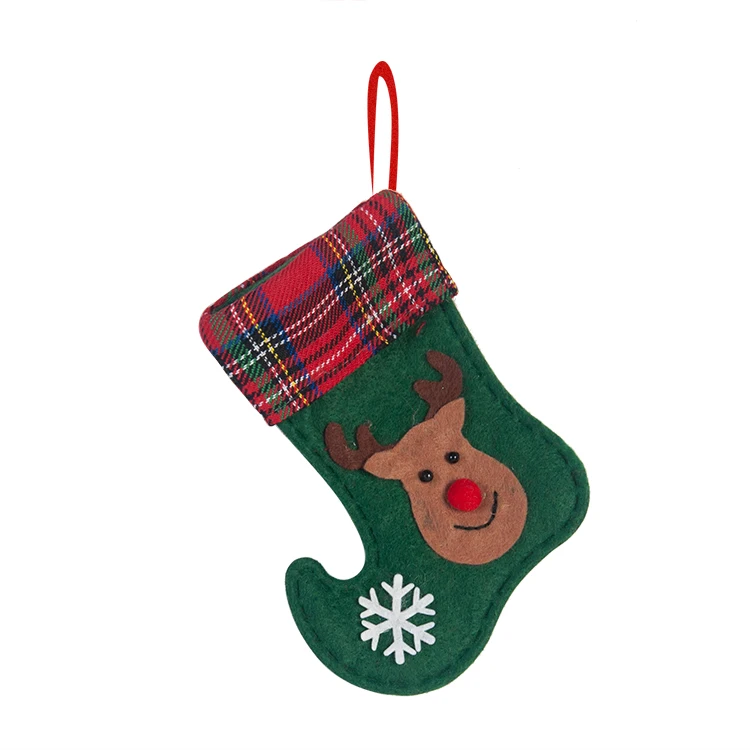6 Inch Good Selling Machine Made Reindeer Sock Stocking Shape Christmas Decoration Felt Christmas Ornaments Tree Hanging