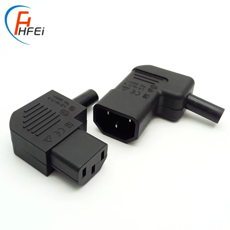 10A 250V CE marked 3 pin male female wire connector right angle 90 degrees c13 c14 angled connector