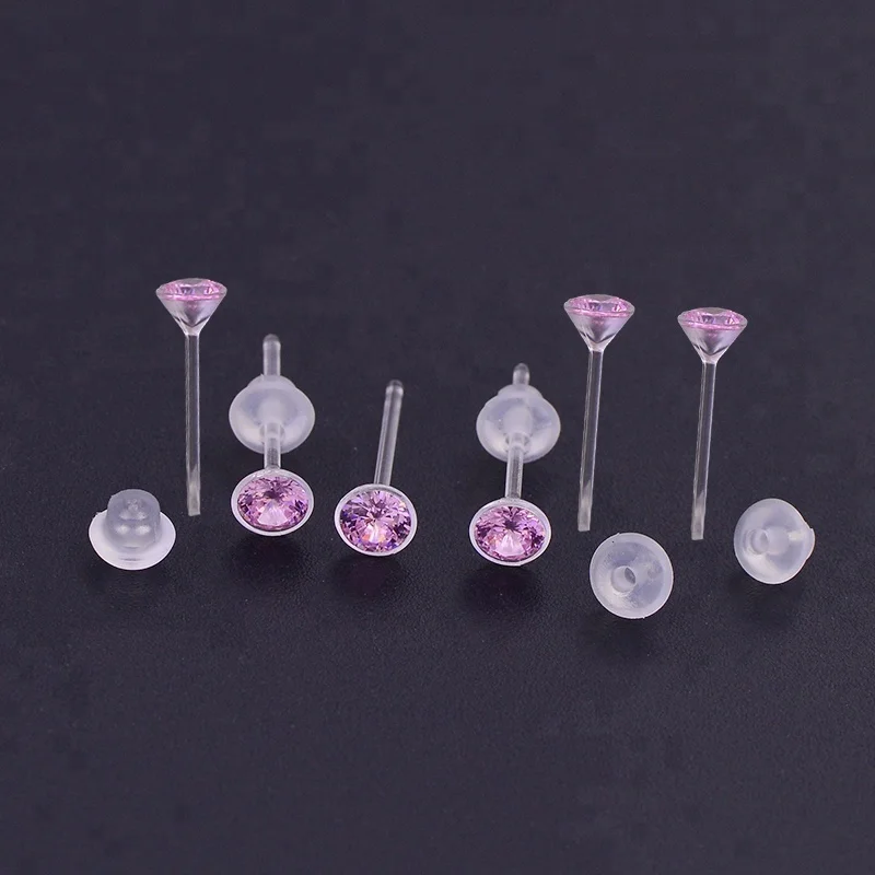 Pink crystal Making earring findings cheap plastic earring post medium size PE1895