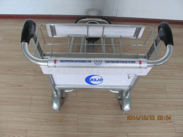 Powder coated basket airport luggage trolley with rod brake