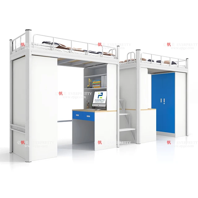 High Quality University School Bed Double Bed Iron Bunk Bed with Table for Dormitory