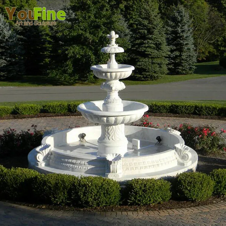 3 Tiers Outdoor White Stone Marble Garden Water Fountain