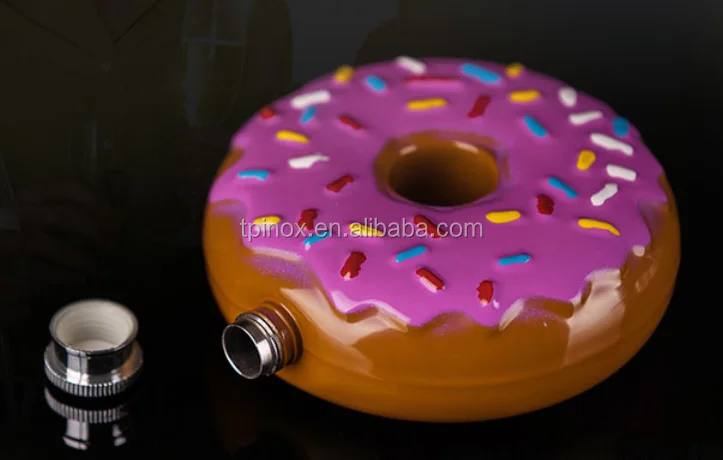 novel products portable stainless steel doughnut shape round hip flask