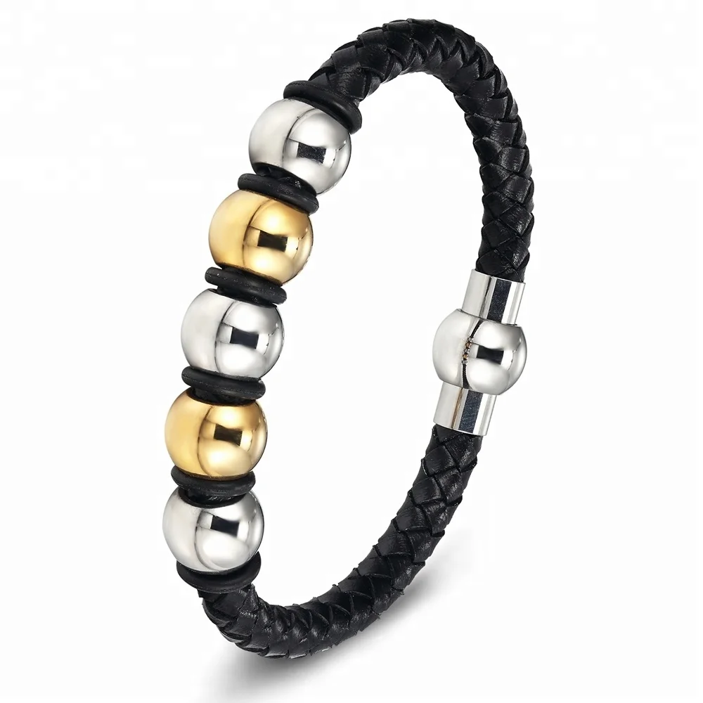 Браслет-цепочка из нержавеющей стали для мужчин и женщин браслеты натуральной кожи золотого черного цвета с кожаной пряжкой