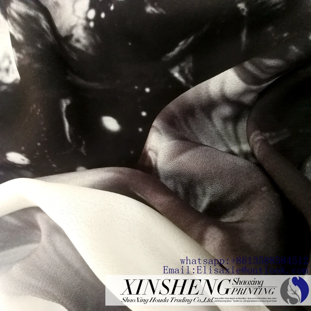 Digital printed 100% polyester crepe chiffon fabric ink painting abstract printed fabric for textile