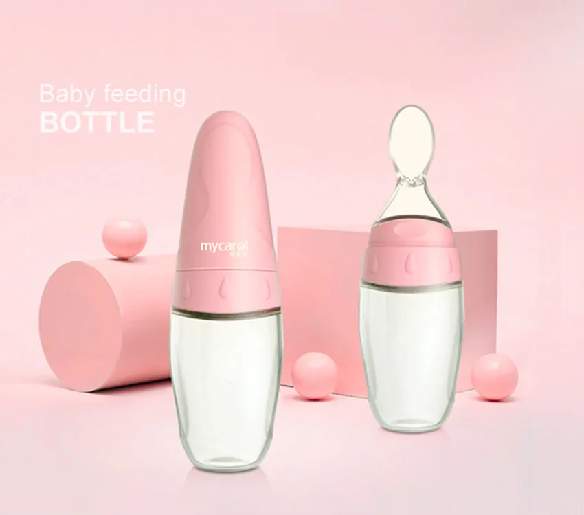 Baby feeding bottle dispensing spoon squeeze feeder for rice solid complementary food